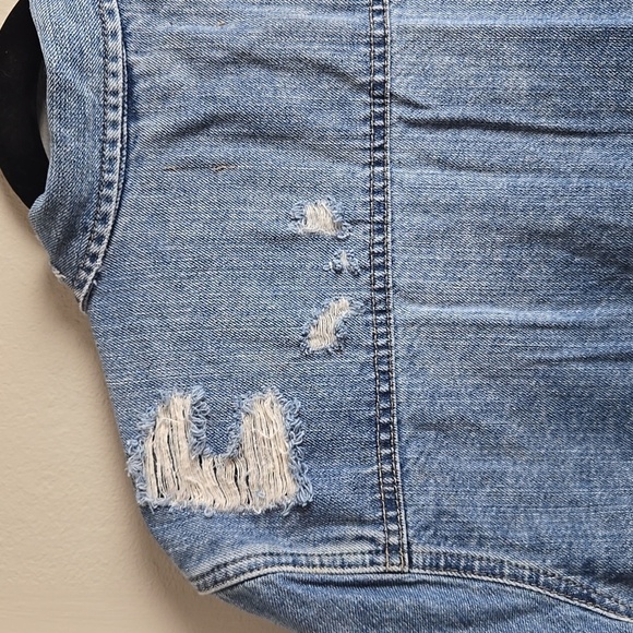 Pistola Distressed Cropped Blue Denim Jacket-Size Large - Picture 14 of 16